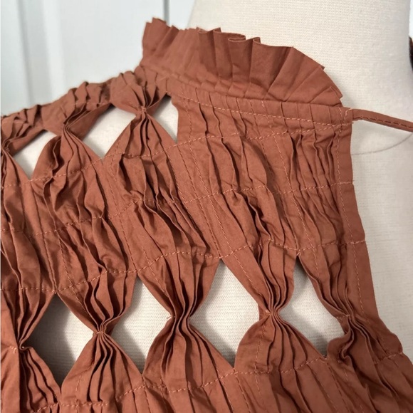 V De Vinster size M Birdy Dress Pleated Cutout Bodice Terracotta Brown - Picture 5 of 11